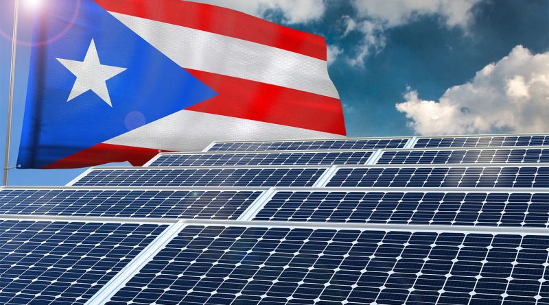 Community power: Puerto Rico’s microgrids withstand island-wide outage Puerto Rico’s microgrids represented by flag and solar panels