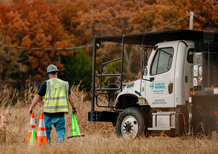 an Arbor Works utility truck likely utilized for tree care or vegetation management services.