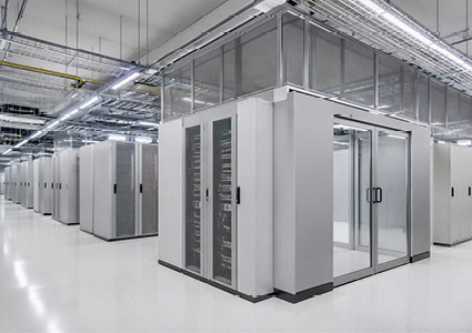 a modern data center server room